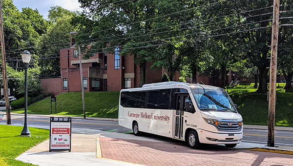 CMU shuttle bus at the Morewood stop.